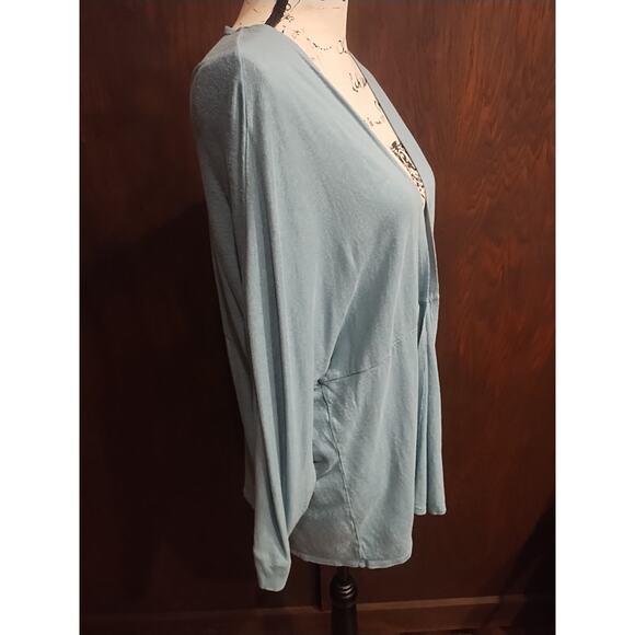 Garnet Hill Easy Linen Drape Front Cardigan Size XS Aqua Coastal Lagenlook Beach - Picture 2 of 5